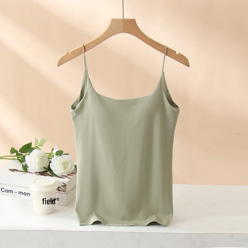 

Slimming Women s Spaghetti Strap Camisole with Chest Pads - Versatile Yoga Base Layer L зелёный