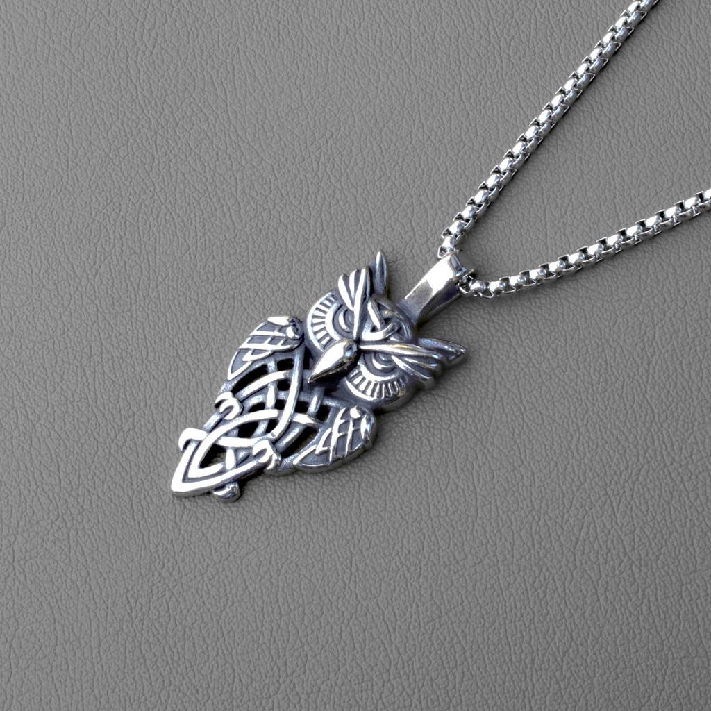 New Viking Celtic Knot Owl Necklace Titanium Steel Casting Retro Item Jewelry