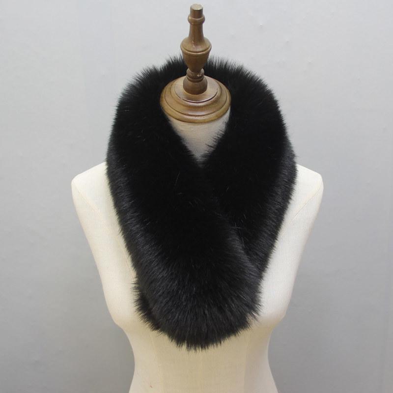 

Женский теплый снуд-шарф из искусственного лисьего меха: Толстый галстучный воротник для осени и зимы 75cm Inner Lining чёрный