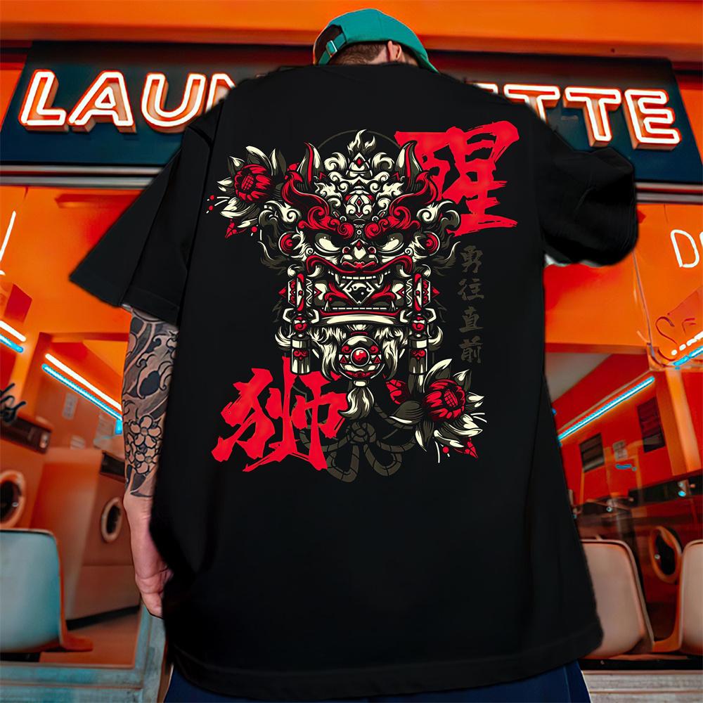 

Модная мужская футболка с 3d китайским принтом, мужская одежда, летние повседневные топы с короткими рукавами, свободная футболка большого размера, уличные футболки 2024 6XL