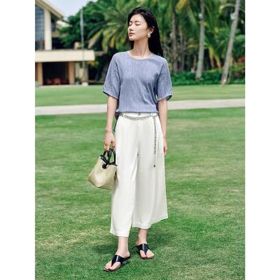 Jiuzi Annakou Damen Lyocell Plissee Kurzarm Top