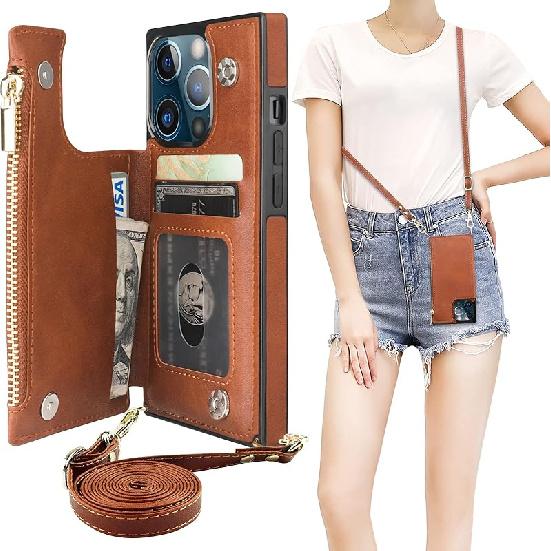 Bocasal Crossbody Wallet Case for iPhone 13 Pro with RFID Blocking Card Slot Holder, Magnetic Flip Folio Purse Case, PU Leather Zipper Handbag with