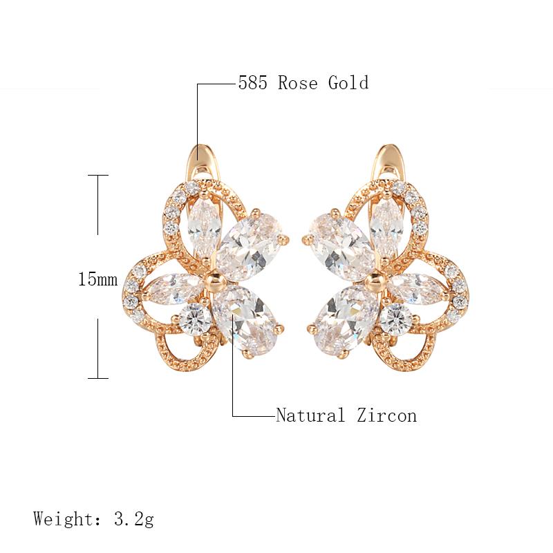 Luxury Rose Gold Color Earrings For Women Natural Zircon Butterfly Flower Earrings Bridal Wedding Daily Fine Jewelry