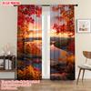 Plane Printing Curtains Digital Printed Autumn Sunset Maple Leaf Durable Polyester Fabric Without Rod Versatile Set Of 2 Made