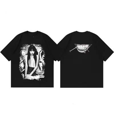 Vintage Tomie Kawakami T-Shirt Baumwolle Bedruckt Cartoon Tomie Junji Ito T-Shirt Damen Herren Übergroß Schwarz Sommer Top Y2k Streetwear