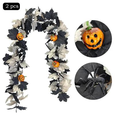 Halloween Girlande Dekorationen Schwarze Herbstblätter Ranke mit 3D Girlande Thanksgiving Erntefest Kamin Kaminsims Dekoration