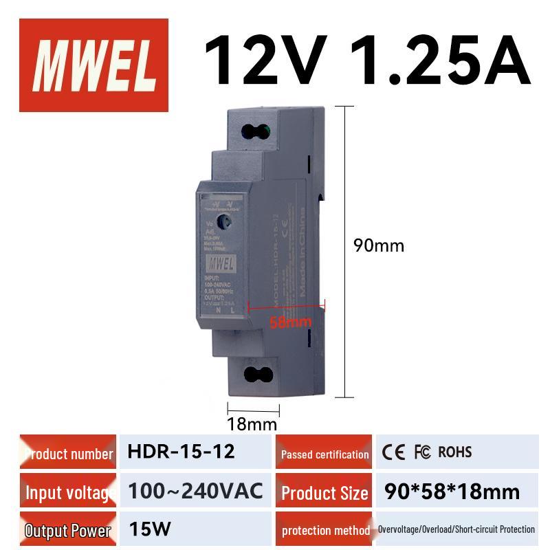 NDR 240W DIN Rail Power Supply, 220V AC to 12V DC Transformer