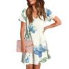 Women's Summer V-neck Casual Beach Dress Short Sleeve Floral Print Dress