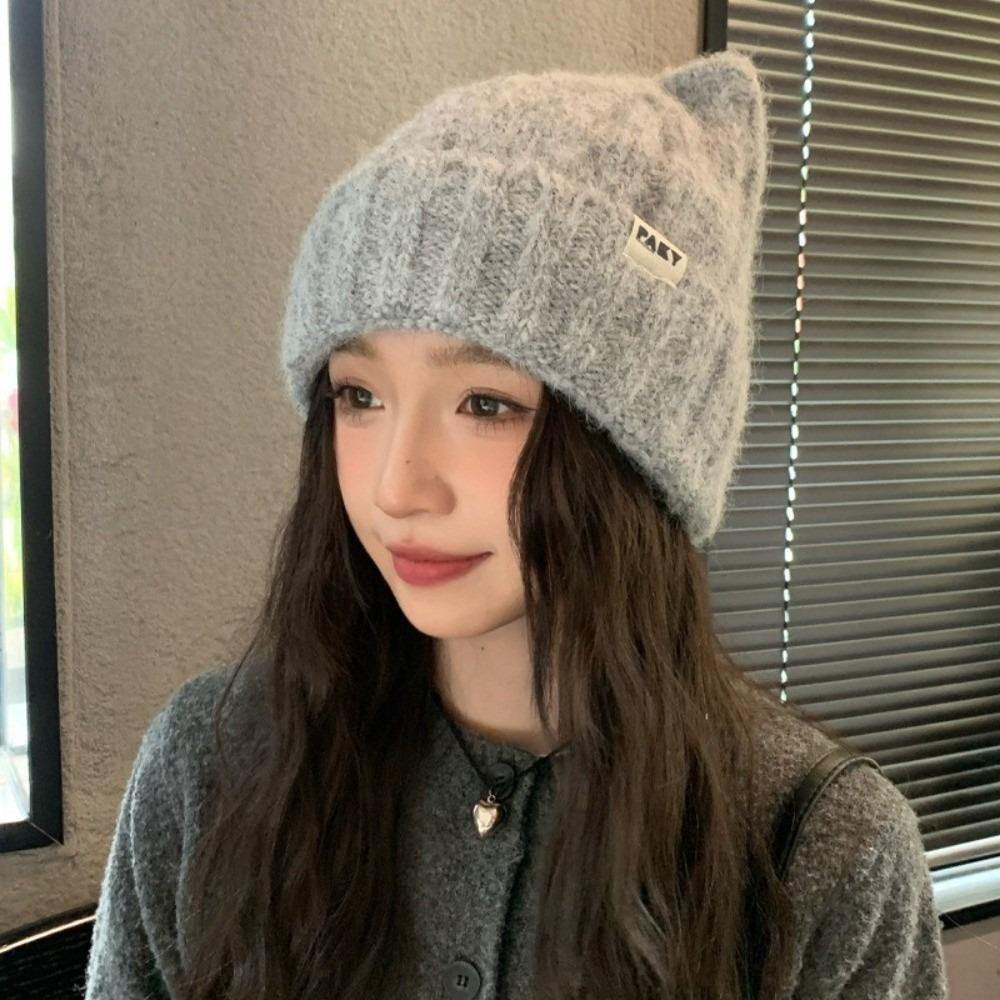 Warm Winter Hat Cat Ear Skullies Hat Cute Knitted Beanies for Women