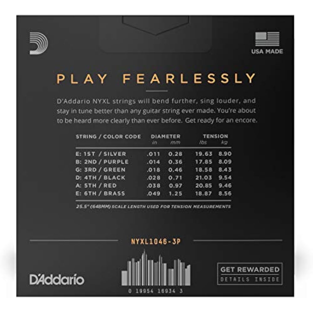 D'Addario Daddario Electric Guitar Strings NYXL Regular Light .010-.046 NYXL1046-3P 3 Set Pack [D...