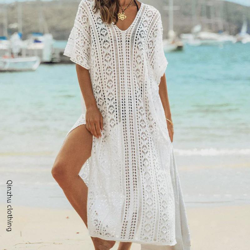New Woven Beach Cover-Up Skirt with Side Slits - Sexy, Transparent Bikini Sun Protection