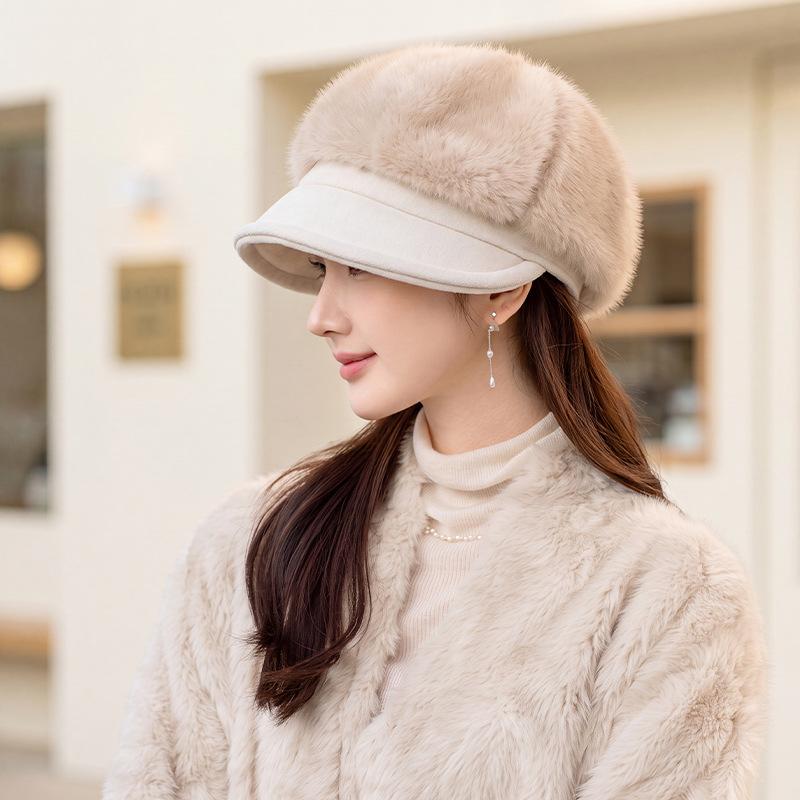 Women S Fleece Warm Octagonal Hat Retro Stitching Windproof