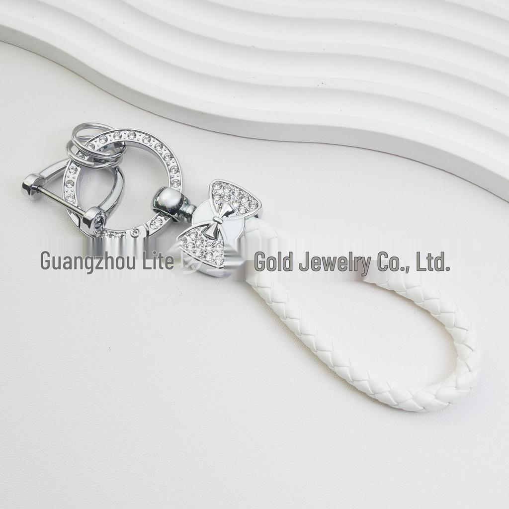 Rhinestone Horseshoe Keychain: Hand-woven Rope with Zinc Alloy Pendant, Anti-Lost Ring, Fashionable Car Key Accessory.