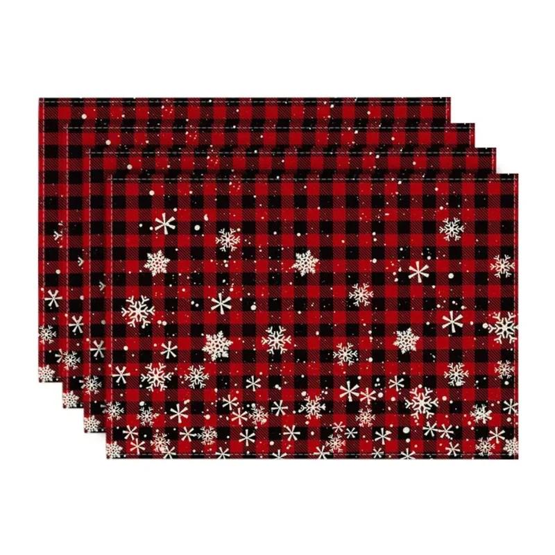 4pcs Christmas Placemat Theme Placemat Red Black Decorative Table Mat Western Meal Table Pad Christmas Dining Table Decor