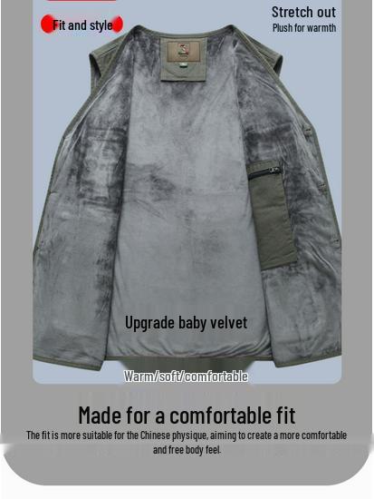 Woodpecker Men's Warm Fleece Lined Vest - Thickened Cotton Sleeveless Jacket for Autumn and Winter