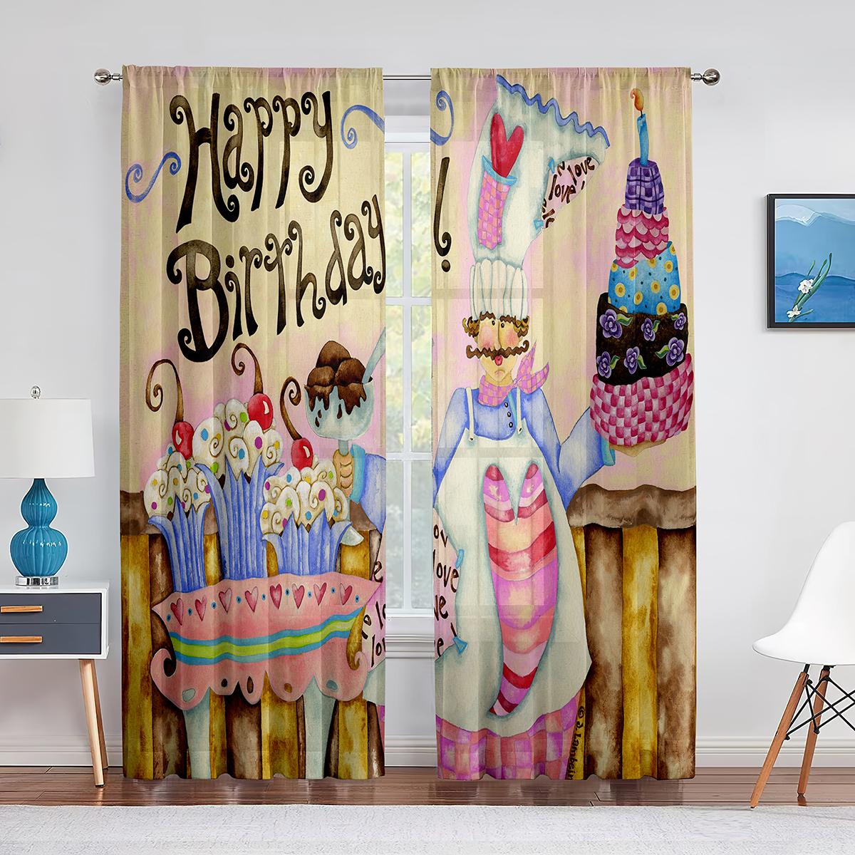 Празднование Дня рождения Яркие Шары Прозрачные Шторы для Гостиной Вуаль Штора Спальня — фото 11