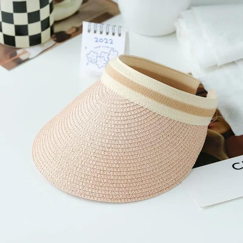 New Summer Empty Top Sun Hat Anti Uv Female Outdoor Visor Cap Casual Shade Hat Straw Wide Large Brim Beach Sunhat Lady
