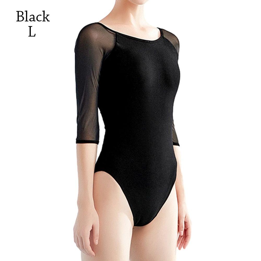 

Костюм для выступлений из сетки с рукавом 3/4 Гимнастические купальники Одежда для танцев Балетные боди Балетные купальники L чёрный