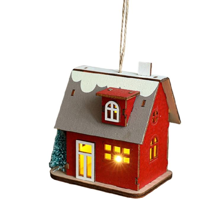 Wood Christmas Cabin with Light Elegant Christmas Village Wood Houses with Soft Lighting Indoor Decors Gift