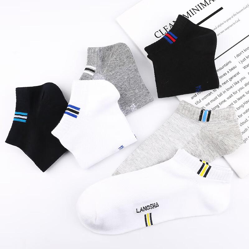 LANGSHA Men's Cotton Short Socks, Breathable Mesh Boat Socks for Summer, Thin Casual Cotton Socks, 6 Pairs Pack