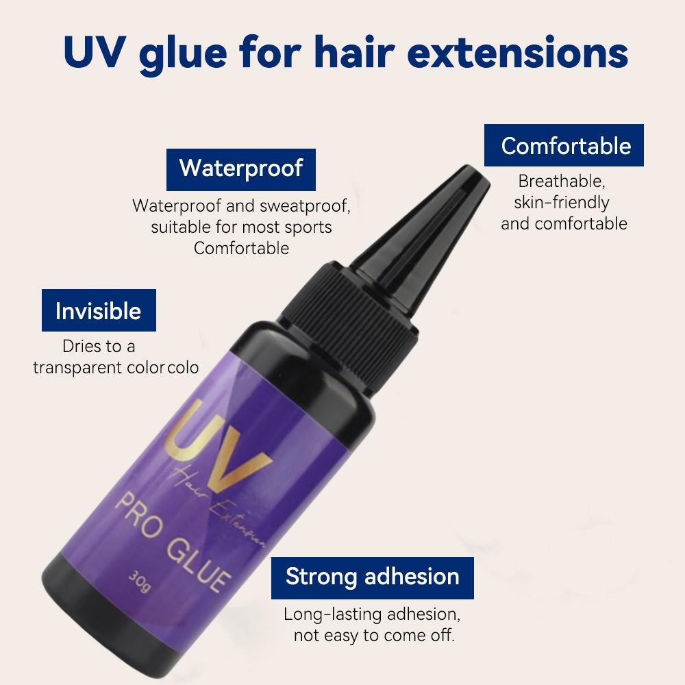 UV Lamp Hair Extensions Kit - Includes UV Light, 30G UV Hair Glue, 30ml Glue Remover, UV Protection Shield, Finger Sleeves,Long-Lasting Results