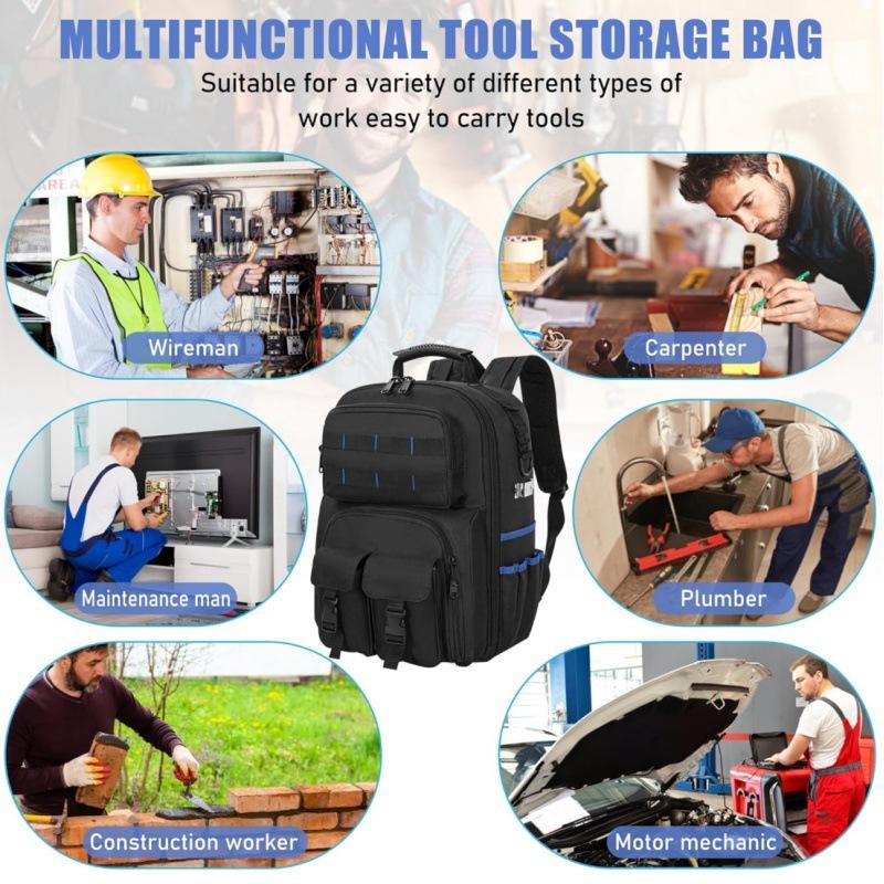 Heavy Duty Tool Backpack With Removable Tool Panel, Large Capacity Electrician Repair Storage Bag For Construction Technician