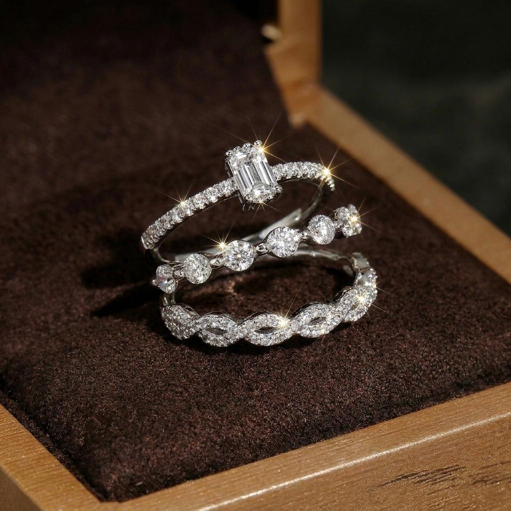 Delicate Micro Pave Zircon Rings For Women CopperColor Chic Crystal Stackable Tiny Ring Wedding Party Engagement Jewelry Gifts