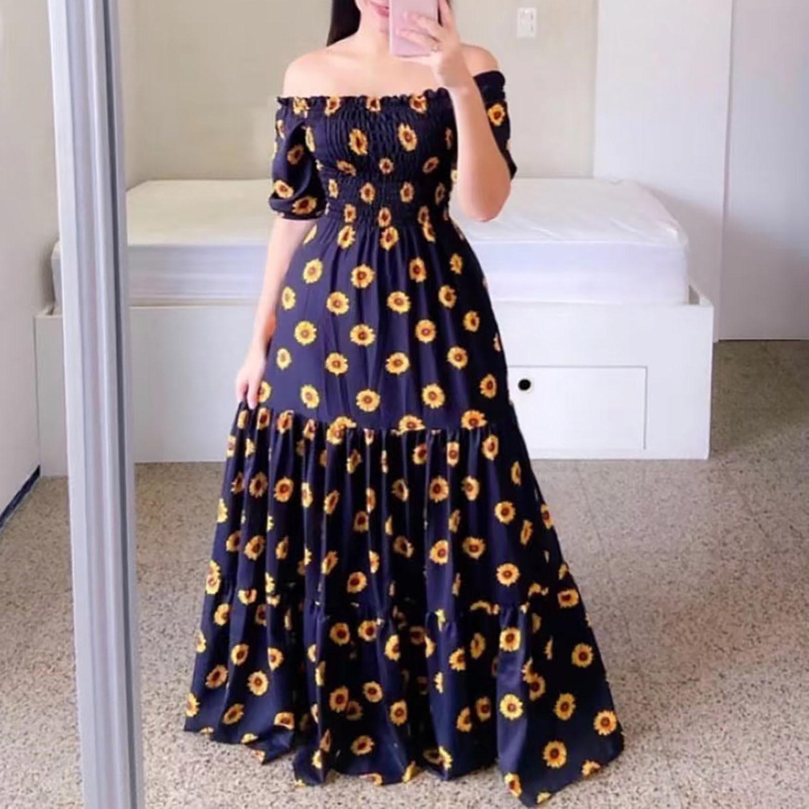 

Женская модная повседневная сексуальная длинная юбка без бретелек с цветочным принтом на одно плечо XL чёрный