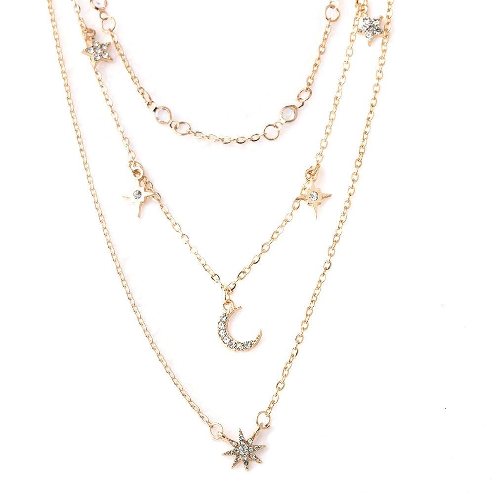 Europe and the United States popular moon five-pointed star multi-layer women's necklace daily wear spot