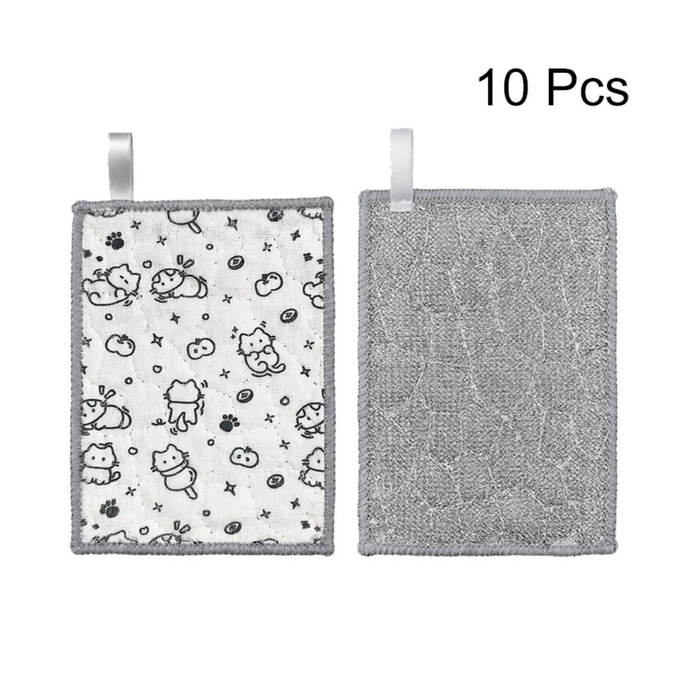 10PCS Quick-Drying Dish Cleaning Cloth Cartoon Cat Pattern Kitchen Dish Towel  Brushing Pot 10 Pcs