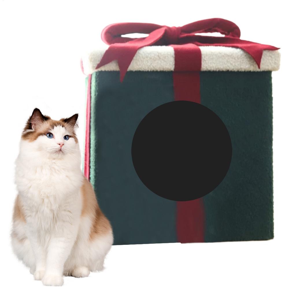 

House For Cats Soft Bed House For Pet Box Shape Cute Closed Pet Cave Bed For Indoors Large Warm Cat Cave For Pet Cat And Dog зелёный