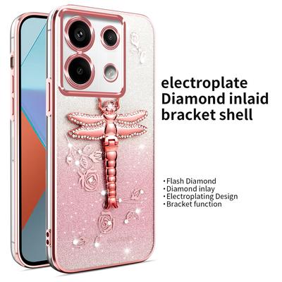 KADEM For Xiaomi Redmi Note 13 Pro 5G Case Dragonfly Kickstand TPU Flowers Glitter Phone Cover