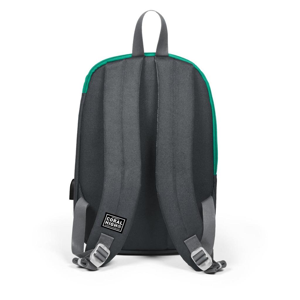 coral high Gray Five Compartment USB Charging Headphone Output Backpack 23243