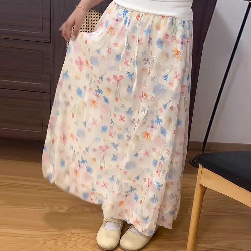 

Красочная пышная юбка-бутон для женщин на лето Новая юбка А-силуэта с высокой талией, облегающая фигуру Нежный стиль, цветочная юбка-фонарик из ледяного шелка L разноцветный