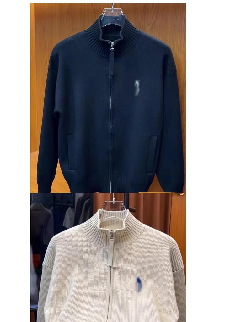 Men's Embroidered Knit Zipper Cardigan: Stand Collar, Loose Fit, Long Sleeve, Casual Spring/Autumn Sweater Jacket