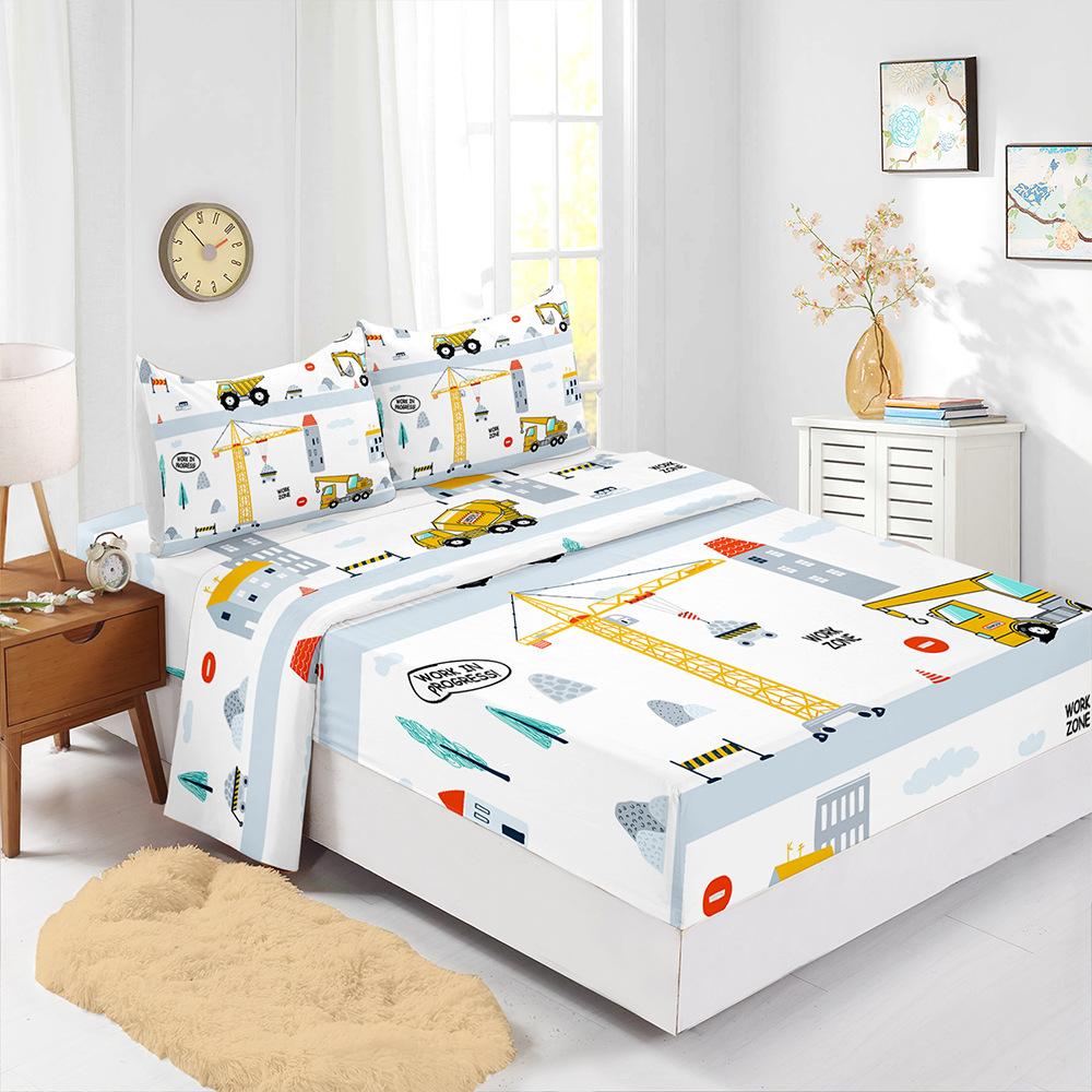 Four-Piece Bed Sheet Digital Printing Excavator Mattress Protective Cover Bedding