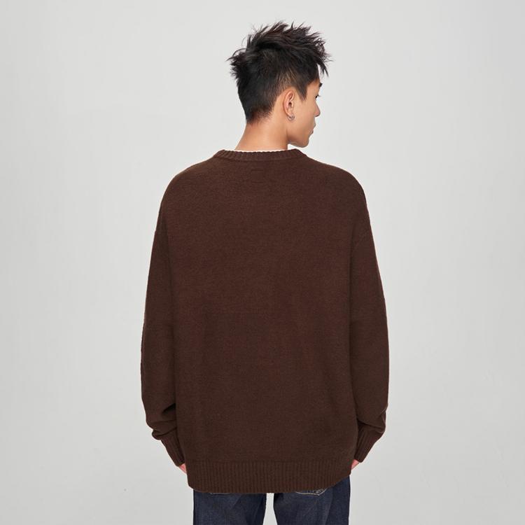 Lee Comfortable Round Neck Metallic Logo Pullover Melange Sweater Unisex Sweater Dark-Brown LUT0090814UX00FA05985