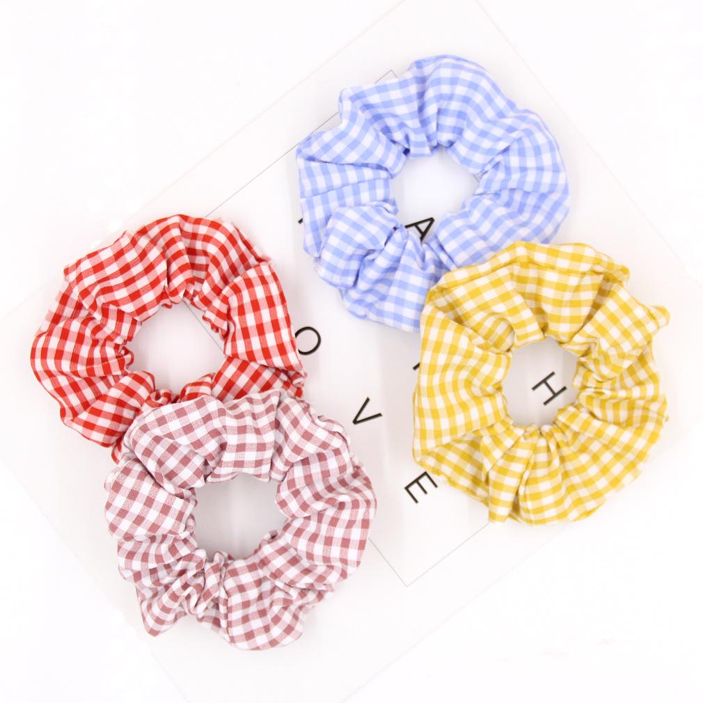 Trendy White Checkered Elastic Hair Tie for Women - Korean Style Scrunchie