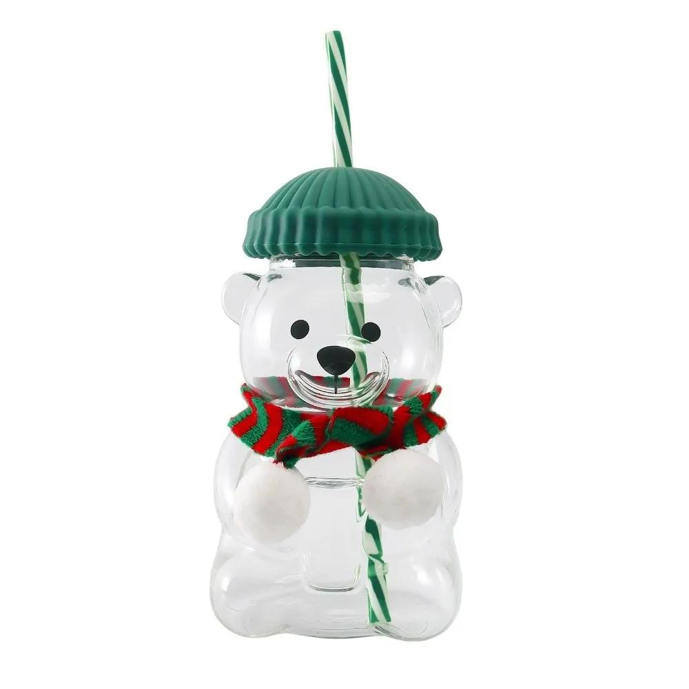 Cute 2025 Bear Plastic Cup with Lid Large Capacity Glass Cup with Straw Transparent Teddy Bear Plastic Cup Parties