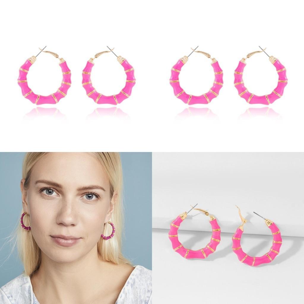 Pink Vibrant Hoop Earrings For Women Large Circle Design Alloy Jewelry