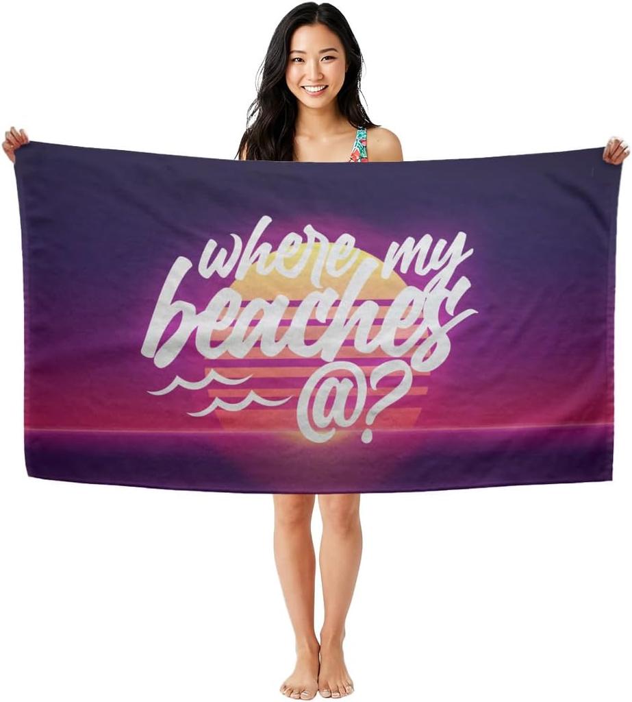 Funny Retro Beach Towel, Colorful Hilarious Design Quick-Dry Sand-Free Bath Towel for Vacation, Cruise and Party