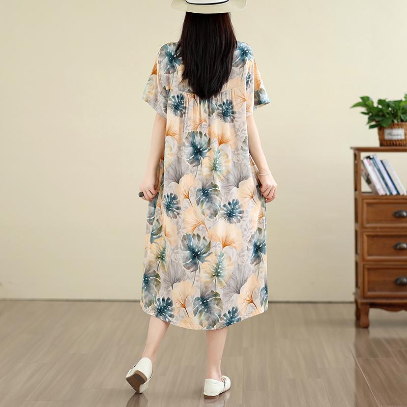 DIMANAF New 2026 Summer Beach Long Dress Women Plus Size Vintage Lady Floral Print Loose Oversize Cotton