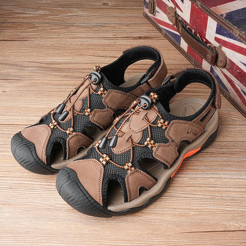 Fashion Breathable Summer Shoes Genuine Leather Mens Casual Shoes Outdoor Man Sandals Comfy Hollow Out Beach Flats Quick Dry Roman Shoe