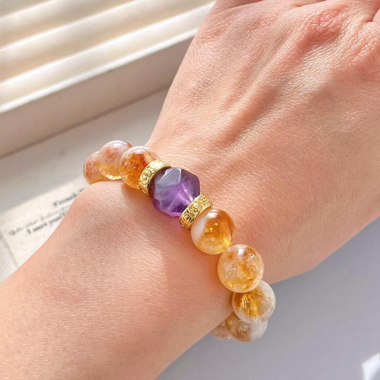 10Mm Retro Natural Honey Milk Cover Citrine Amethyst Bracelet Basic Commuter Bracelet