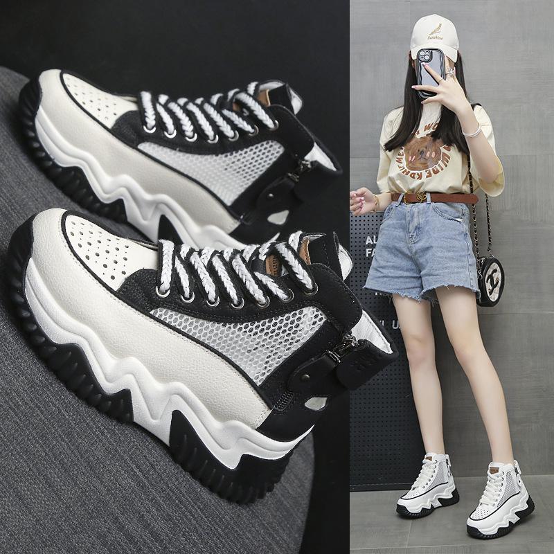 

Сетчатые женские туфли на платформе, на толстой подошве, увеличивающие рост, повседневные, универсальные, спортивные туфли, на толстой подошве, дышащие, нескользящие, женские туфли 40 чёрный