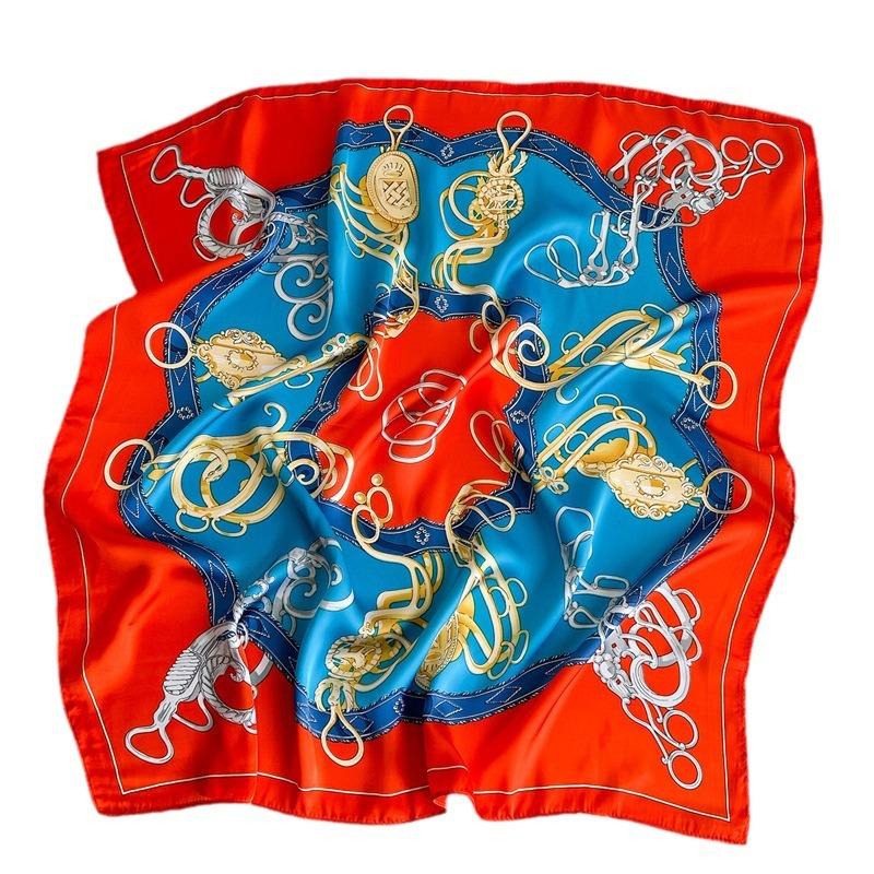 Chain Fashion Women's Sunscreen Shawl Scarf Square Scarf Professional Simulation Silk Scarf Spring and Summer 71cm Versatile Silk Scarf New