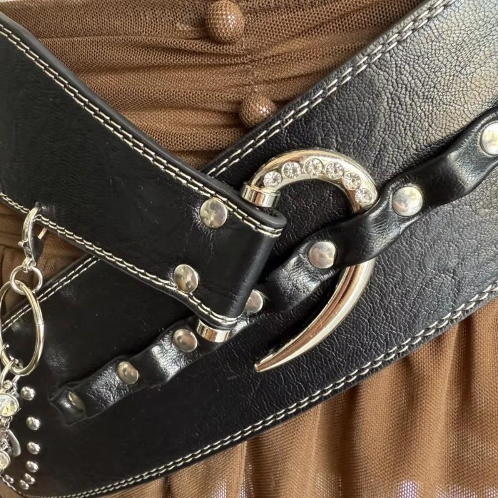 Heavy-Duty Rivet Leather Belt Y2k Dress Jeans Belt Niche Design Women's Waist Belt  Jeans Accessory