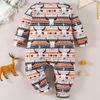 Infant Baby Boy Western Cowboy Style All-over Print Long Sleeve Jumpsuit