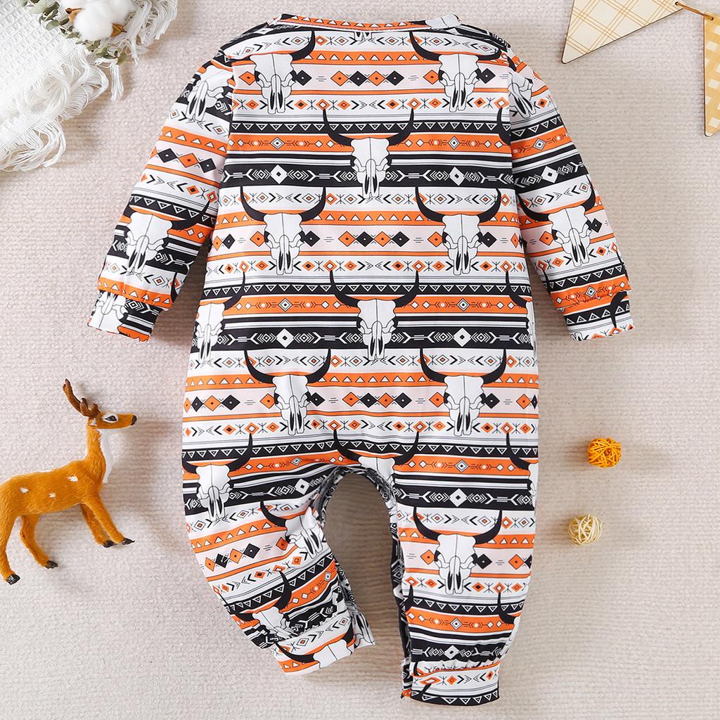 Infant Baby Boy Western Cowboy Style All-over Print Long Sleeve Jumpsuit