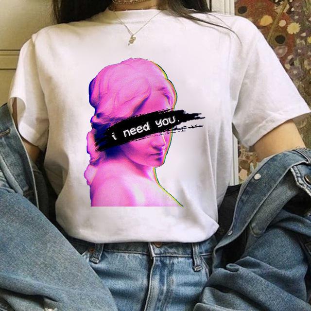 Zogankin Harajuku T Shirt Women Fun Spoof Tops Tee Japnese Anmie Character Print T Shirt 90S